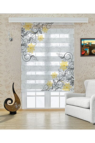 Perdecizade Çicek Desenli Mutfak-oturma Odası Zebra Perde