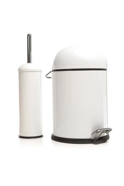 KOZART Bon Bathroom Set 2 Pieces Trash Can Toilet Bowl Brush White