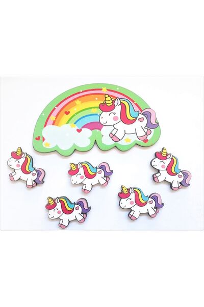 AKIN AKSESUAR HEDİYELİK Gökkuşağı Ve Unicorn Figürlü Kapı Duvar Dolap Çocuk O...