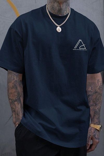 MODAGEN Μπλουζάκι Navy Blue Oversize - Crew Neck, Chest Triangle Printed