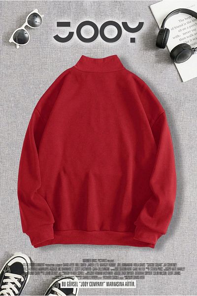 Jooy Company Half Zipper Brooklyn Printed Red Sweatshirt