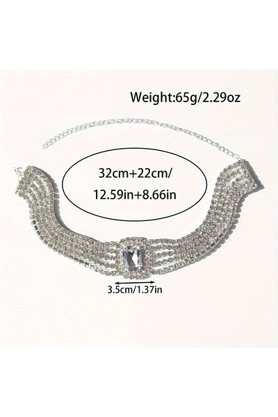 Flaner Paris Aksesuar Retro Trend Diamond Oval Crystal Necklace and Choker Set