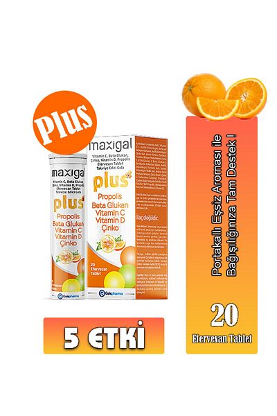Maxigal Plus Effervescent 20 Tablets - Beta Glucan, Vitamin C, D, Zinc and Propolis Supplement