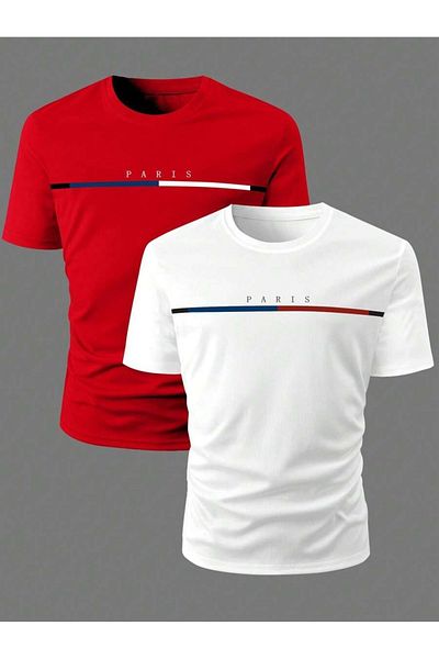 DESCARTES White Red Paris Stripe Printed Unisex Oversize T-shirt