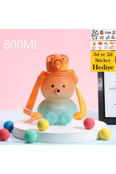 Duffa Ayıcık Model Su Matarası Su Şişesi Suluk Pipetli 800 ml Bpa İçermez Sul...