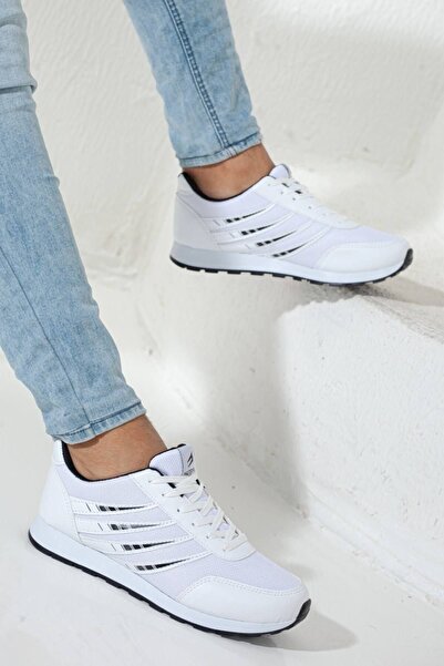 BOUIS حذاء رياضي رجالي برباط أبيض مريح ومتين ومريح وخفيف الوزن ونعل ناعم