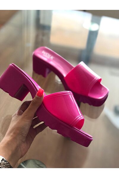 wolk shoes Bella Women's Heeled Plastic Single Strap Fuchsia Slippers