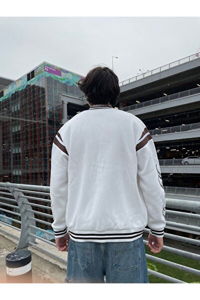 NEWLAKER Унисекс голямо ограничено издание Ecru Homme Bomber College Jacket