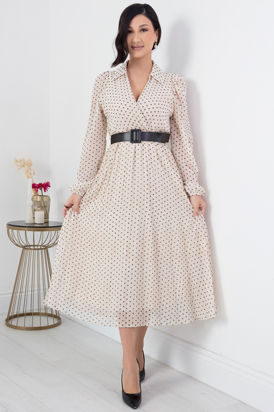 PULLIMM Φόρεμα σιφόν με διπλό γιακά με ζώνη NY3771