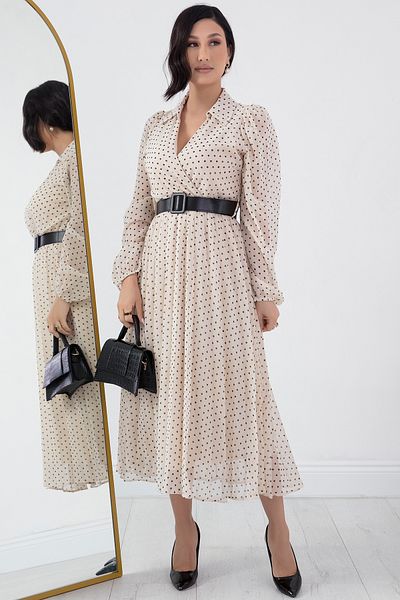 PULLIMM Double Breasted Collar Belted Chiffon Dress NY3771