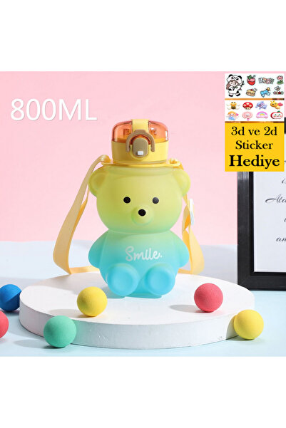 Duffa Ayıcık Model Su Matarası Su Şişesi Suluk Pipetli 800 Ml Bpa Içermez Sul...