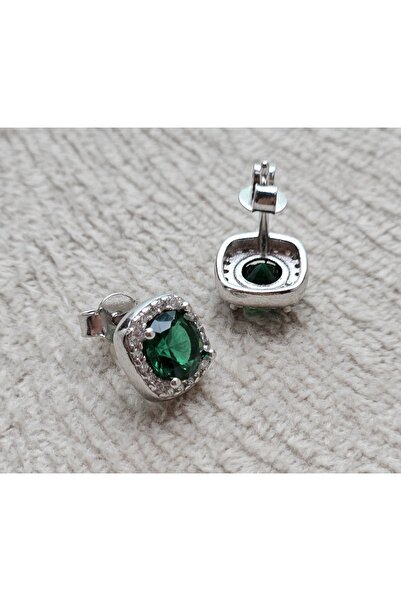 AyçaSilver Zümrüt yeşili zirkon taşlı gümüş rodyumlu küpe