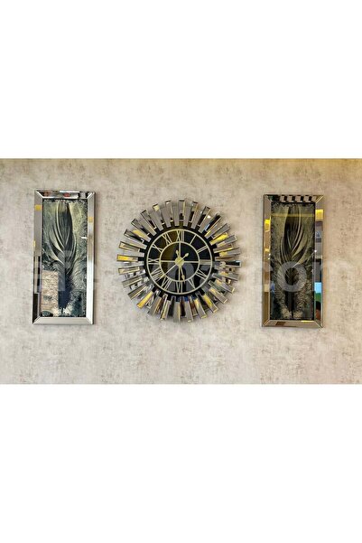 Efe Ayna PİYANO X- 3'LÜ BRONZ AYNA DUVAR SAATİ & TABLO-KÜÇÜK(Duvar saati:65cm...