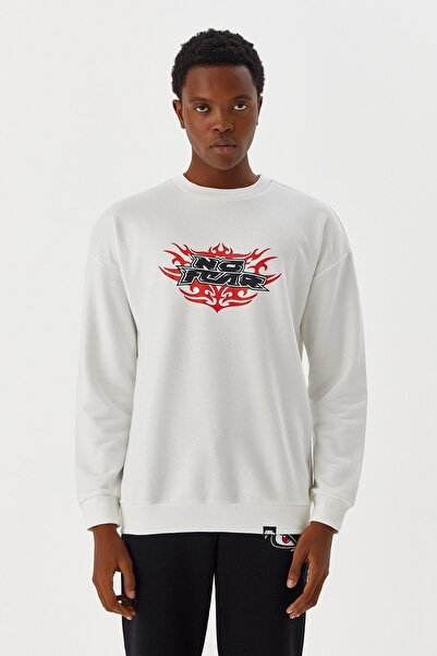 No Fear Beyaz Bisiklet Yaka Baskılı Uzun Kollu Erkek Sweatshirt M500242