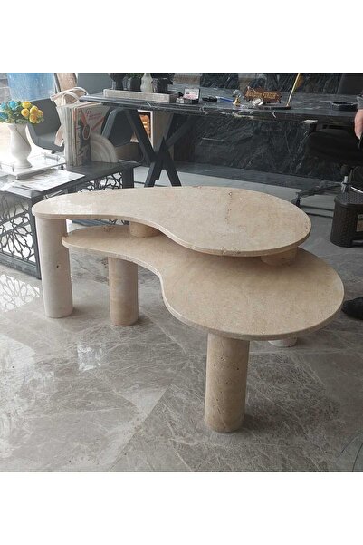 Sümeyra Marble Art Teos - Doğal Traverten Orta Sehpa Katlı Mermer Orta Sehpa ...