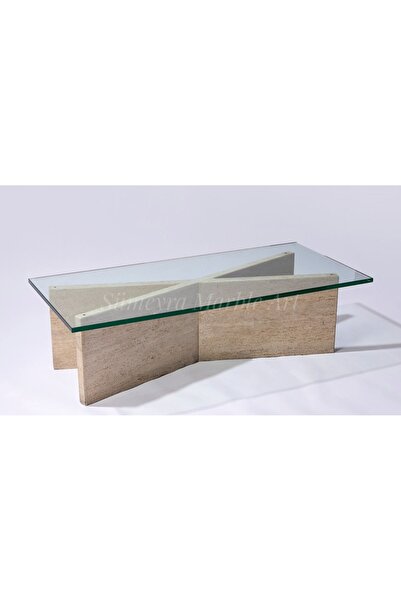 Sümeyra Marble Art X - DOĞAL TRAVERTEN AYAKLI ORTA CAM SEHPA | MERMER ORTA SE...