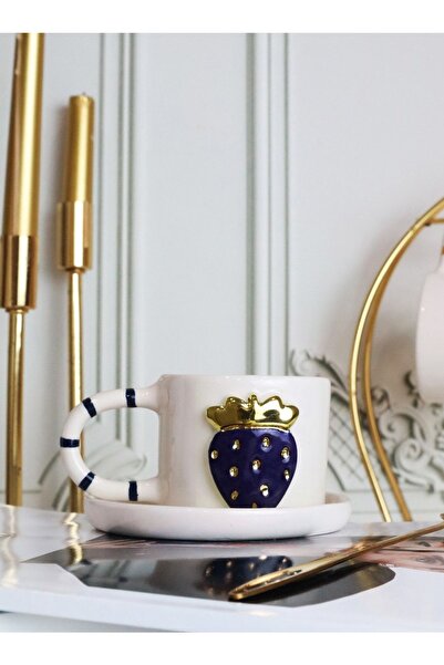 ada mia seramik Altın Çilek Figürlü 24k Altın Dekorlu El Yapımı Seramik Mug 170ml