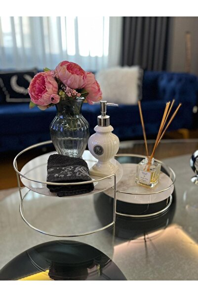 Hazella Home منظم مجوهرات مستحضرات التجميل للحمام، حامل عطور متعدد الأغراض، صينية عرض مكونة من طبقتين