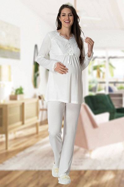 Mecit Pijama Set pijama de maternitate Mecit Ecru alb pentru femei 5414