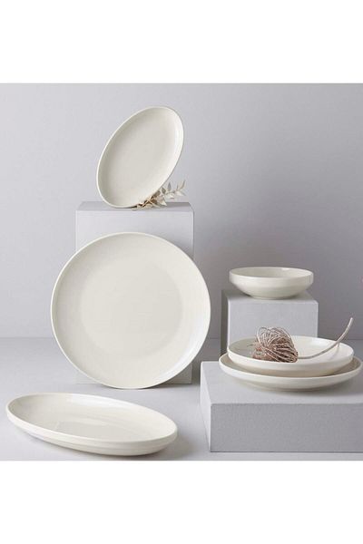 porselenden Modern Cream 20 cm 2-Piece Small Size Breakfast Boat Presentation Plate Presentation Serving Set