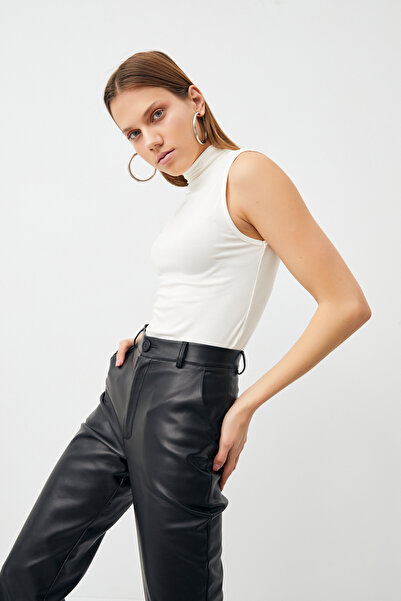 Bipantolon White and Bitter Brown Colored 4-Piece Sleeveless Women's Bodysuit Set