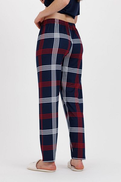 Ecrou Women's Navy Plaid Baby Collar Buttoned Long Bottom Pajama Set
