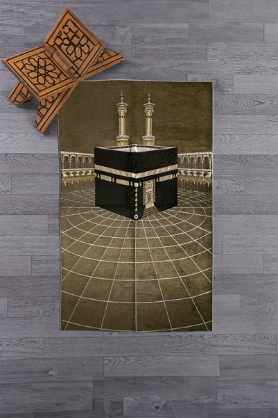EY HOME Digital Printed Washable Kaaba Motif Stylish Design Prayer Rug Prayer Mat 70X130