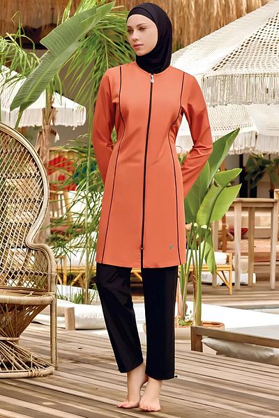 MEBA Cinnamon Plus Size Parachute Full Covered Hijab μαγιό - Μπροστινό φερμουάρ