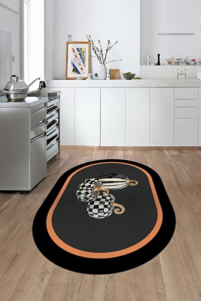 EY HOME Dijital Baskılı Kaymaz Taban Yıkanabilir Bal Kabağı Desenli Oval Yoll...