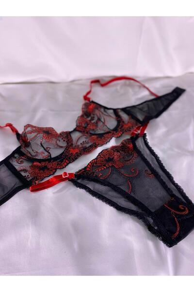 BNK Shop Trandafir roșu pentru femei brodat - Set de rufe pentru sutien și sârmă