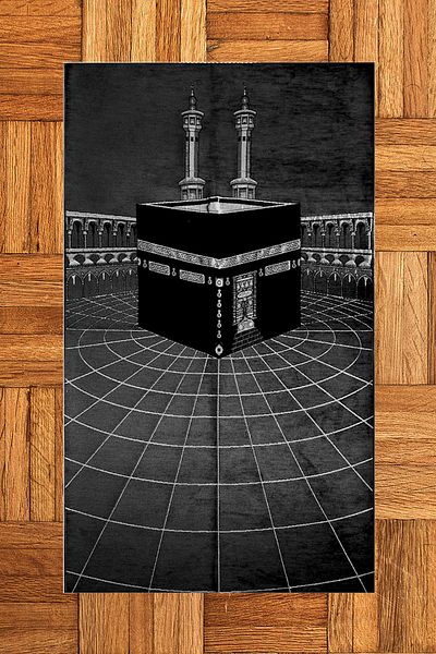 EY HOME Digital Printed Washable Kabe Motif Stylish Design Prayer Rug Prayer Rug 70x130, Prayer Rug-48-black,