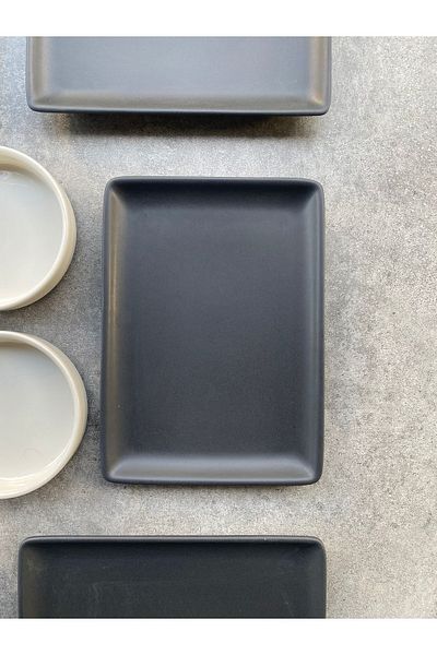 RUBİ PORSELEN Premium 6-Person Porcelain Cake Plate - 18x13 cm Rectangular Set
