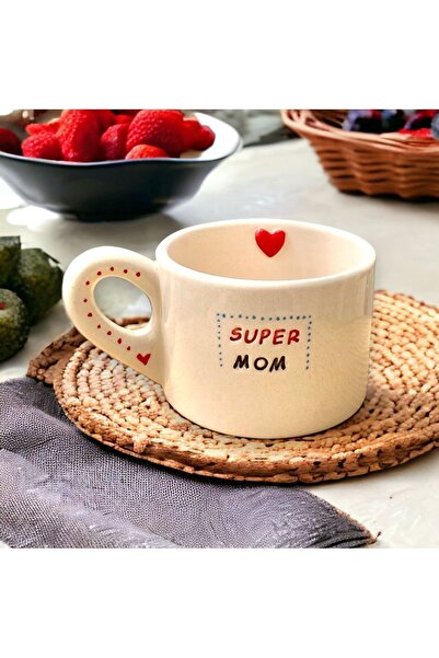 lotus seramik El Yapımı Seramik Kupa Mug-Super Mom Anneler Günü