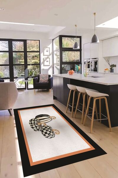 EY HOME Dijital Baskılı Kaymaz Taban Yıkanabilir Bal Kabağı Desenli Yolluk Mu...