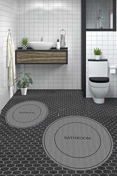 EY HOME Ψηφιακό σετ τουαλέτας με στρογγυλό χαλάκι μπάνιου με γράμματα, αντιολ...