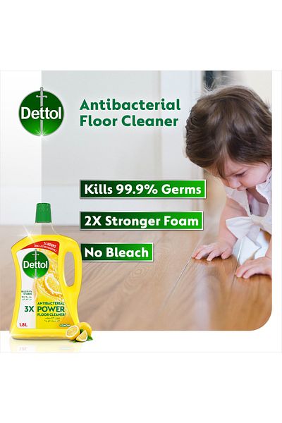 Dettol Lemon Antibacterial Power Floor Cleaner With 3 Times Powerful Cleaning, 1.8L Pack of 3