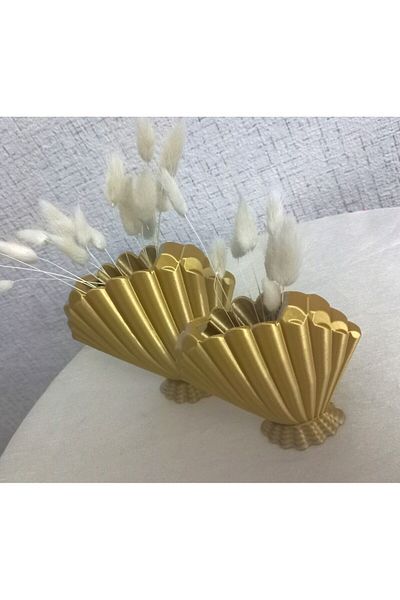 Poyraz Bioplast Seashell Pattern Decorative Vase - Set of 2, Gold/Silver Silky, Shiny