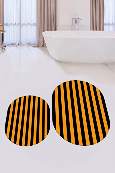 EY HOME Ψηφιακό πλενόμενο αντιολισθητικό ριγέ μοντέρνο διπλό χαλάκι μπάνιου οβάλ σετ τουαλέτας