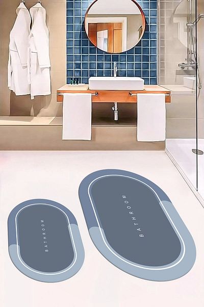 EY HOME Set de scaune de toaletă pentru baie ovală, lavabilă, imprimată digital, OKLZT-1-ALBASTRU,