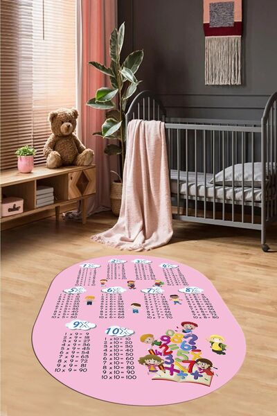 EY HOME Dijital Kaymaz Taban Yıkanabilir Çarpım Tablosu Desenli Oval Çocuk Od...