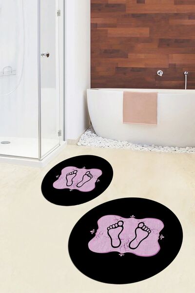 EY HOME Digital Washable Non-Slip Modern Footprint Pattern Double Round Bathr...