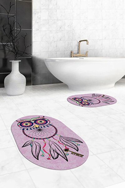 EY HOME Set de covoraș de baie oval, lavabil, anti-alunecare, cu model bufniță
