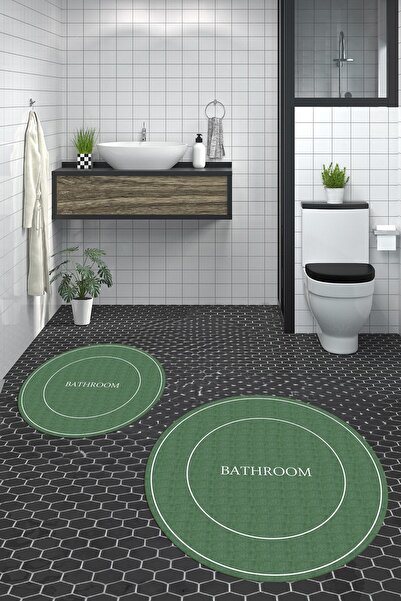 EY HOME Set de covoraș rotund pentru baie, lavabil, anti-alunecare, simplu, c...