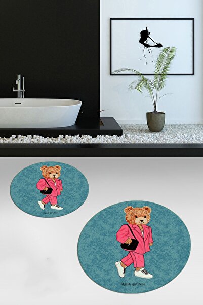 EY HOME Digital Washable Non-Slip Teddy Bear Pattern Double-Sided Bathroom Ru...