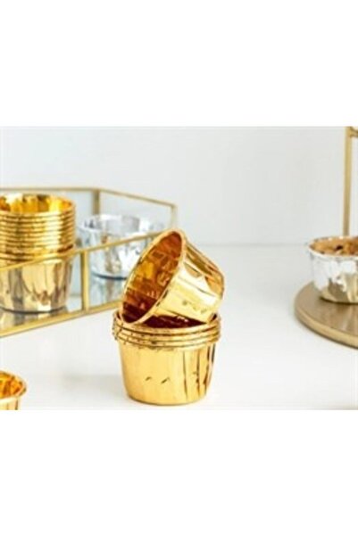 PapatyamPartiEvi Paper Muffin Cake and Soufflé Capsule Metallic Gold 25 Pack