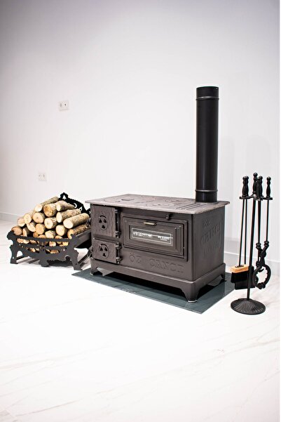 ÇANCI 40'lık Siyah Mat Döküm Fırınlı Kuzine Soba Konteyner