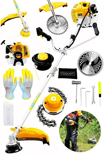 STEİNER Alman 16 Hp Tam Profesyonel Yan Tipi Benzinli Tırpan Ot Çalı Çim Biçme Makinesi + Canavar Başlık