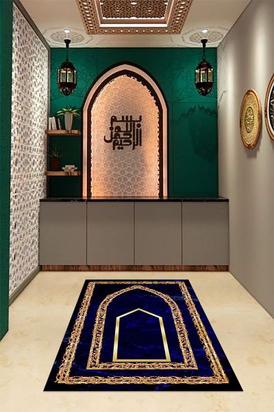Kilimteks Digital Printed Non-Slip Washable (70x130) Gift Prayer Prayer Rug, N-SECCADE-21-BLUE