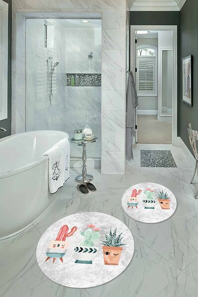 Kilimteks طقم حمام مزدوج دائري مطبوع رقميًا غير قابل للانزلاق وقابل للغسل، N-...