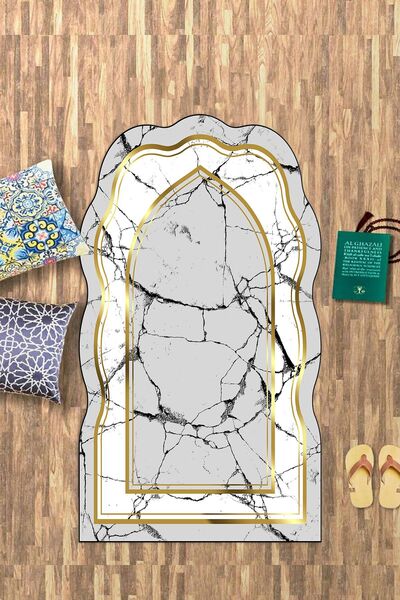 Kilimteks Digital Printed Non-Slip Washable (70x130) Gift Prayer Prayer Rug, N-SECCADE-28-GOLD,